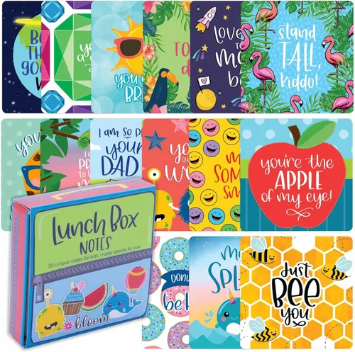 bloom daily planners Notas para la lonchera para niños, lindos accesorios para el almuerzo de regreso a clases, juego de 30 tarjetas inspiradoras
