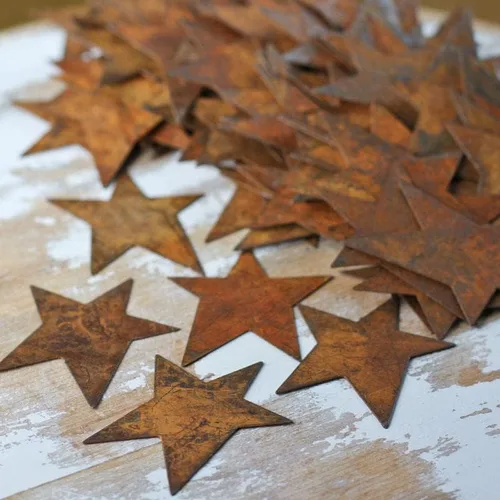 Miniatura 8 de Paquete de 36 recortes de estrella de hojalata oxidada, estrellas de metal oxidadas para manualidades – Primitivo, rústico campestre, manualidades