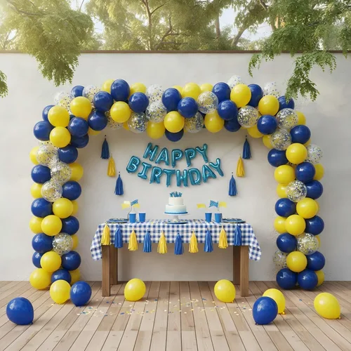 Miniatura 3 de Globos azul marino y amarillo de 12 pulgadas, globos de confeti azul marino y amarillo para decoraciones de fiesta de cumpleaños