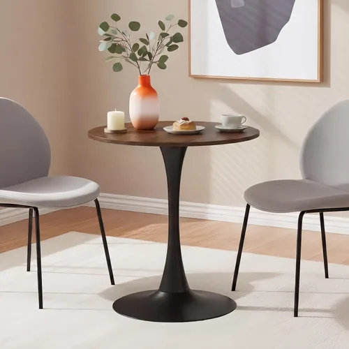 Miniatura 14 de Mesa de comedor redonda de 31.5 pulgadas, mesa de tulipanes de mediados de siglo con base de pedestal de metal, mesa de ocio moderna para espacios