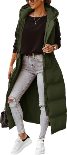 Miniatura 2 de Shanfetl Chaleco largo acolchado con capucha para mujer, sin mangas, chaleco acolchado, abrigo de invierno