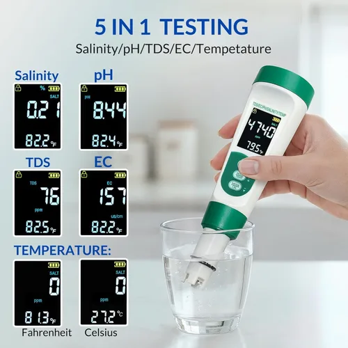 Miniatura 5 de Kit de probador digital de agua para piscina 11 en 1 que incluye probador de sal 5 en 1 para piscina de agua salada y tiras de prueba de piscina 7