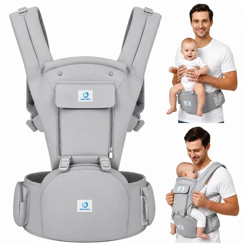 Portabebés 6 en 1 con asiento de cadera para recién nacidos a niños pequeños (4-36 meses, 7-45 libras), soporte para cabeza y cuello, diseño