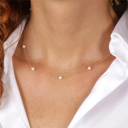 Miniatura 4 de VIROMY - Delicado collar de oro para mujer, chapado en oro de 14 quilates, collar de satélite de triple capa, collar de clip con cadena
