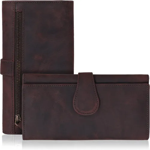 Miniatura 17 de Cartera de cuero genuino para mujer de cuero con bloqueo RFID - Tarjetero triple de diseñador para damas tipo clutch con ventana de identificación