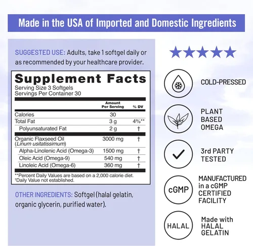 Miniatura 3 de NatureWise Aceite de linaza 3000 mg, Omega 3 sin pescado con 1500 mg de ALA – Suplemento Omega 3 6 9 a base de plantas – Orgánico, prensado en frío