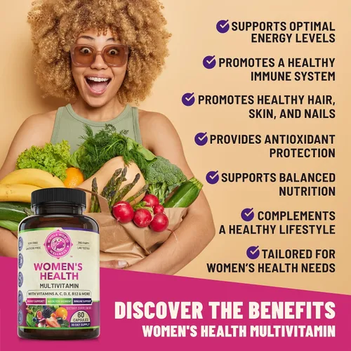 Miniatura 4 de Suplemento multimineral multivitamínico diario para mujer para energía, estado de ánimo, concentración, cabello, piel y uñas. Hecho para mujeres