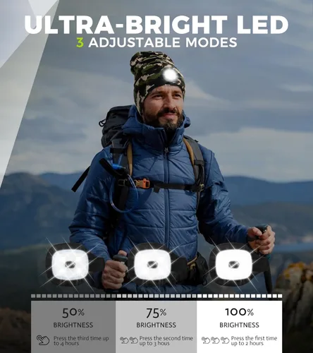 Miniatura 3 de HEYAXA Gorro LED unisex con luz, gorro con linterna frontal recargable, rellenos para calcetines, regalos de Navidad para hombres, gorro tejido