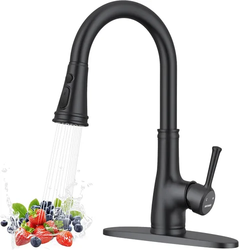 Miniatura 12 de Grifo de cocina con aerosol -WEWE de un solo agujero para fregadero de cocina con placa de cubierta, Plateado, A100806BN Níquel cepillado