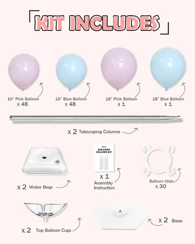 Miniatura 2 de YALLOVE Soporte de columna para globos, juego de 2 soportes para globos para decoración de fiesta de revelación de género (incluye globos)
