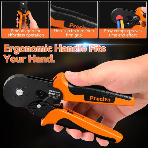 Miniatura 4 de Preciva Kit de herramientas de prensado de virola AWG23-10/0.25-6mm² con conectores de alambre de 19 tamaños, alicates de crimpado de alambre
