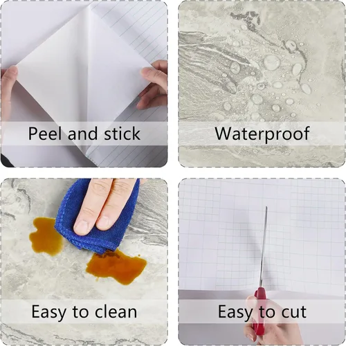Miniatura 9 de Papel de contacto de mármol beige y plateado brillante para encimeras, papel tapiz de despegar y pegar para gabinetes, película de vinilo para baño