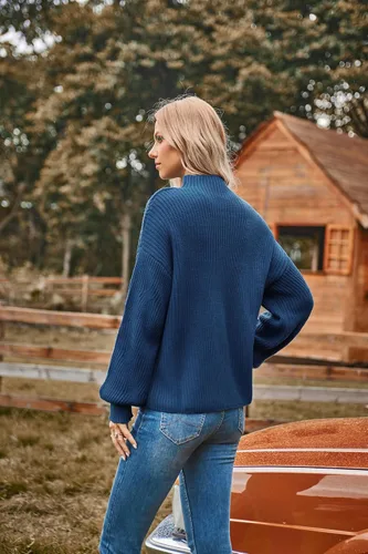 Miniatura 4 de GRACE KARIN Suéteres para mujer, cuello alto, manga farol, de gran tamaño, grueso, punto trenzado, tops de otoño