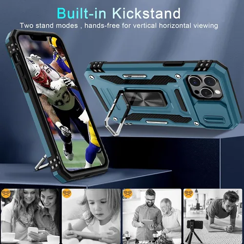 Miniatura 302 de DEERLAMN Funda para iPhone Xs Max con funda deslizante para cámara + protector de pantalla, soporte giratorio de anillo de grado militar a prueba