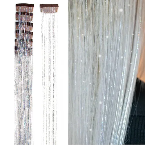 Miniatura 7 de Extensiones de oropel con clip para el cabello, reflejos castaños, 20.5 pulgadas, 6 piezas por paquete, extensiones de cabello sintético multicolor