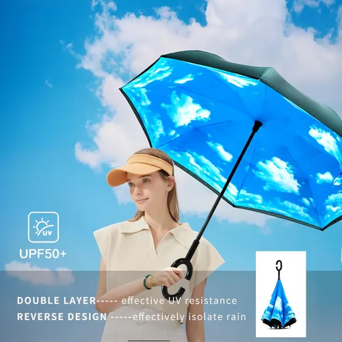 Miniatura 195 de SIEPASA Paraguas invertido invertido de 49/56 pulgadas, doble toldo extra grande, ventilado, resistente al viento, impermeable, paraguas de golf
