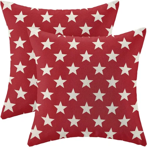Miniatura 45 de Juego de 2 fundas de almohada decorativas para el 4 de julio, 16 x 16 pulgadas, diseño patriótico de estrellas azul marino del Día