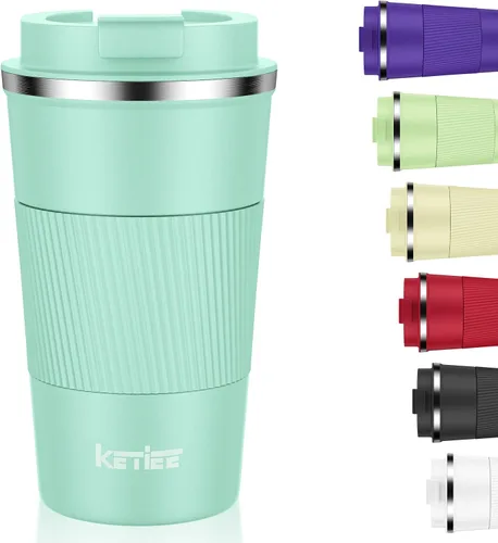 KETIEE Taza de café de 12 oz: Taza de café con aislamiento al vacío y tapa a prueba de fugas, taza de viaje de acero inoxidable con doble pared