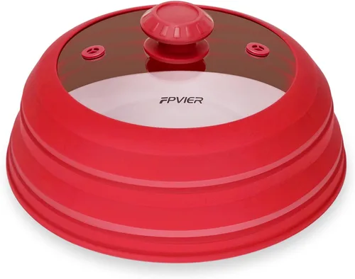 Miniatura 13 de FPVIER Cubierta plegable para salpicaduras de microondas - Tapa ventilada de silicona y vidrio con mango de fácil agarre, se ajusta a platos