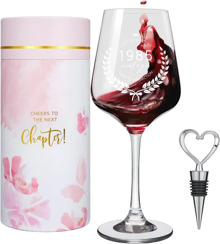 Miniatura 9 de AW BRIDAL Regalos Divertidos de 40 Cumpleaños para Mujeres u Hombres, Juego de Regalo Personalizado de Copa de Vino Vintage de 1985