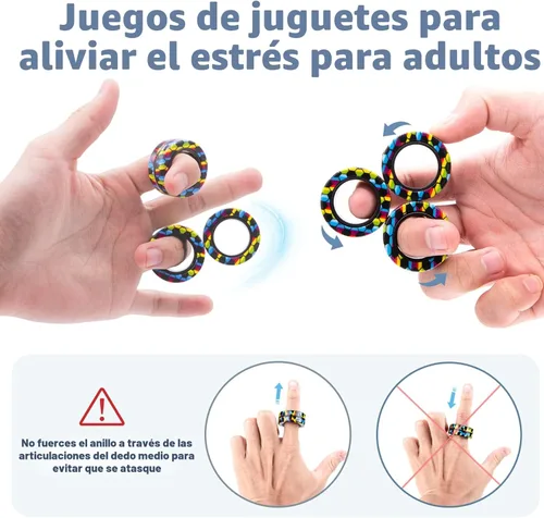 Miniatura 4 de Juego de anillos magnéticos para ansiedad, juguetes para ansiedad con TDAH, anillos giratorios para adultos para terapia de alivio de ansiedad, gran