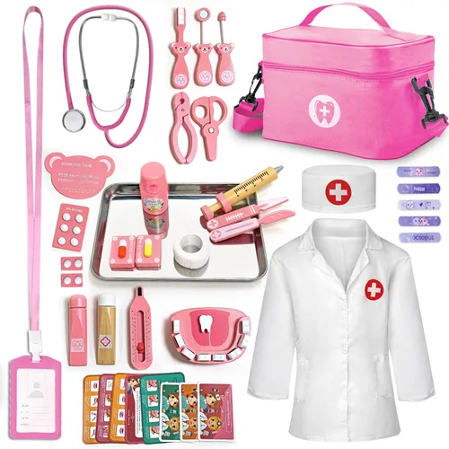 Miniatura 8 de Kit médico para niños pequeños de 3 a 5 años, juego de madera para dentistas, juego de doctor, juguetes de simulación para niños pequeños, kit