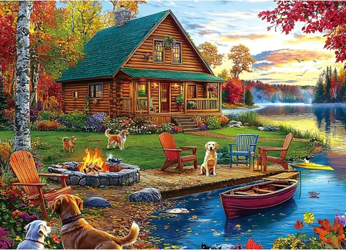Miniatura 8 de Victorian House Sunset - Rompecabezas de 500 piezas para adultos, rompecabezas con flores de otoño y paisaje escénico, rompecabezas desafiantes Casa