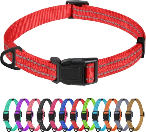 Miniatura 42 de TagME Collares de nailon reflectantes para perros, collar ajustable clásico para mascotas con hebilla de liberación rápida para perros pequeños