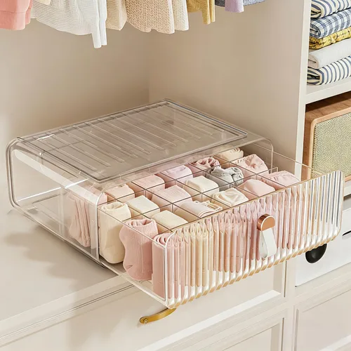 Miniatura 8 de Neprock Organizador de cajones de ropa interior, organizador apilable de brasier para armario, caja de almacenamiento de 1 celda de acrílico