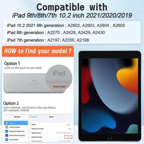 Miniatura 2 de BMOUO Funda para iPad de 9ª/8ª/7ª generación de 10.2", a prueba de golpes con soporte giratorio de 360°, correa de hombro y mano, funda para iPad