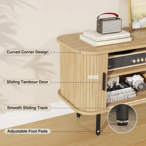 Miniatura 6 de Befrases Mueble de TV Moderno de 47" de Ancho con Almacenamiento para TVs de hasta 55 Pulgadas, Centro de Entretenimiento de TV Acanalado
