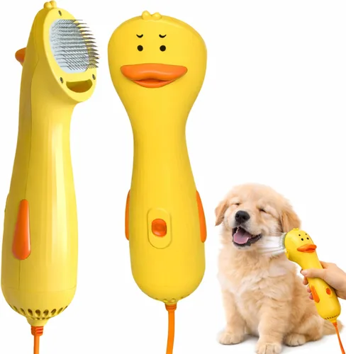 Secador de pelo para mascotas – Secador silencioso para perros – Secador de perros 2 en 1 para aseo de mascotas con cepillo deslizante reemplazable,