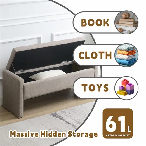 Miniatura 5 de Otomana de 47.25'' con almacenamiento, banco de almacenamiento al pie de la cama, banco de entrada - reposapiés multifuncional tapizado en lino