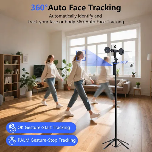 Miniatura 2 de Trípode para selfie stick de seguimiento automático de cara para iPhone con luz, soporte de trípode para cámara de teléfono de 70.9 pulgadas