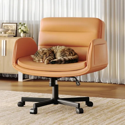Miniatura 10 de Silla cruzada con brazos abatibles y ruedas giratorias, silla de tocador con altura ajustable y bolsillos laterales, cómodo asiento ancho Negro