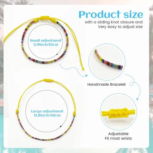 Miniatura 8 de Pulseras de playa boho surfistas, tobilleras ajustables con cuentas, pulseras trenzadas hippies hechas a mano, impermeables, pulseras de cuerda