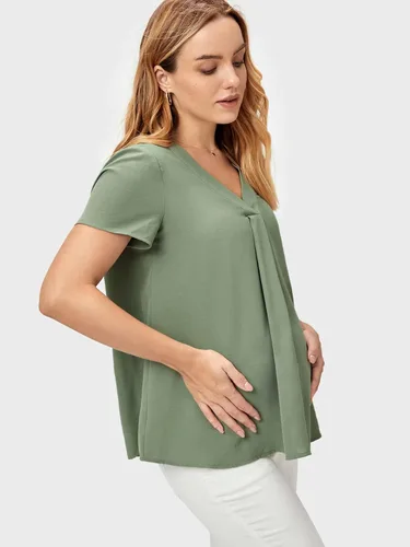 Miniatura 3 de MakeMeChic Camisa de maternidad para mujer, casual, manga corta, cuello en V, blusa de embarazo