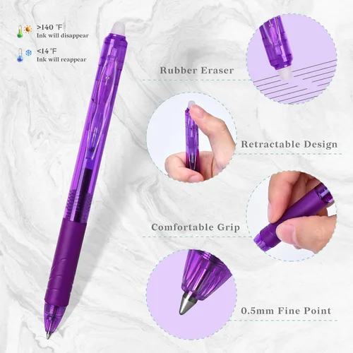 Miniatura 3 de Temiary 12 bolígrafos de gel borrables multicolor, fáciles de borrar, sin manchas, punta fina, colorido, escritura suave para tomar notas, tinta