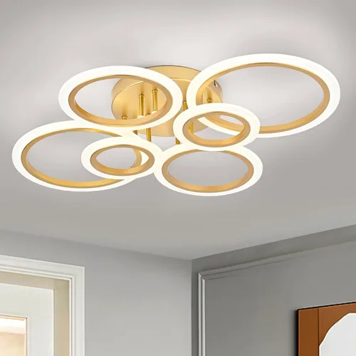 Miniatura 11 de Lámpara de techo LED moderna de montaje empotrado, 8 anillos blancos, lámpara de techo cercana al techo, para sala de estar, iluminación de comedor