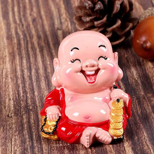 Miniatura 5 de Kingzhuo Juego de 2 Buda riendo Rico Artesanía Artística Linda Decoración de Coche Decoración de Tablero de Instrumentos de Exhibición Accesorios