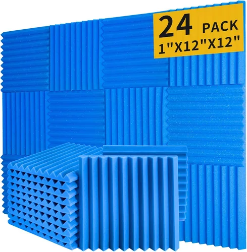 Miniatura 20 de Paquete de 24 paneles acústicos de espuma Saiqiang con aislamiento de sonido, paneles de espuma de 1 x 12 x 12 pulgadas, paneles de absorción