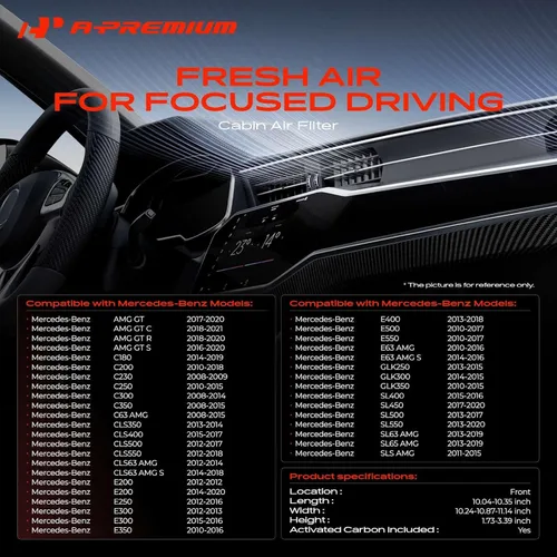 Miniatura 2 de Filtro de aire de cabina A-Premium con carbón activado - Compatible con modelos Mercedes-Benz - C200, C250, C300, CLS350, CLS400, CLS550, E200