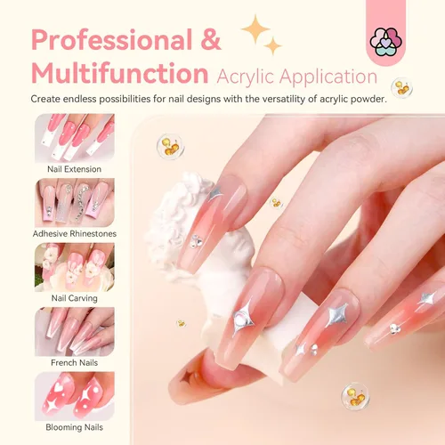 Miniatura 7 de Juego de polvos acrílicos Saviland: Polvo acrílico profesional de queratina, polvo ultra fino transparente/desnudo/rosa para extensión de uñas, arte