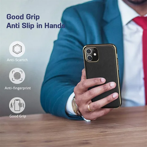 Miniatura 5 de LOHASIC Funda de cuero para iPhone 11, piel sintética delgada con marco galvanizado, agarre antideslizante, parachoques de TPU suave, funda Negro