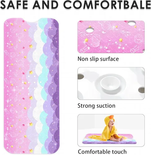 Miniatura 5 de Tapete de ducha para bañera de dinosaurio, selva, diseño tropical, caprichoso, antideslizante, extra largo, 40 x 16 pulgadas, lavable a máquina