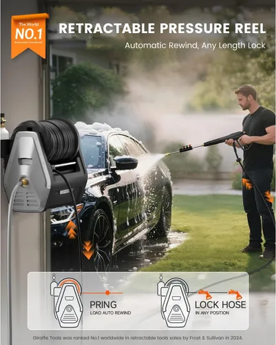 Miniatura 2 de Giraffe Tools Lavadora a presión montada en la pared G30 con motor mejorado de 1800 W, máximo 2900 PSI, lavadora eléctrica de 2.2 GPM con manguera