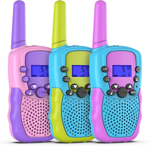 Miniatura 9 de Juguetes para niños o niñas de 4 a 12 años, paquete de 3 Walkie Talkies para exteriores y interiores, rango de 1.9 mi, 22 canales, radio de 2 vías