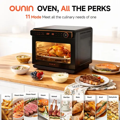 Miniatura 5 de OUNIN Horno de encimera combinado de freidora de vapor y aire de 24 litros, horno de convección 11 en 1 para hornear y vapor, hornear, asar