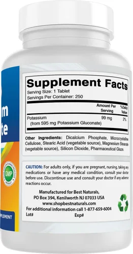 Miniatura 6 de Suplemento de Gluconato de Potasio Best Naturals 595 Mg Tableta, 250