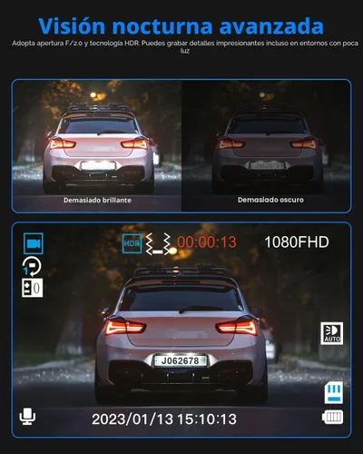 Miniatura 7 de Cámara de tablero frontal y trasera, cámara de tablero 1080P para automóviles, cámara de automóvil de 3 canales frontal trasera e